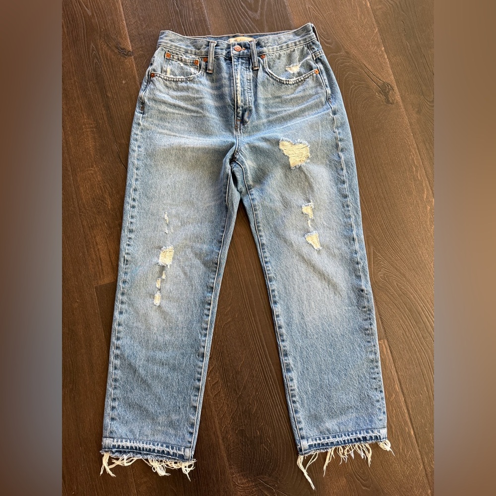 Madewell Blue Distressed classic Straight Leg Jeans